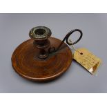 19th century turned wooden chamber candlestick made from the oak of The Royal George,