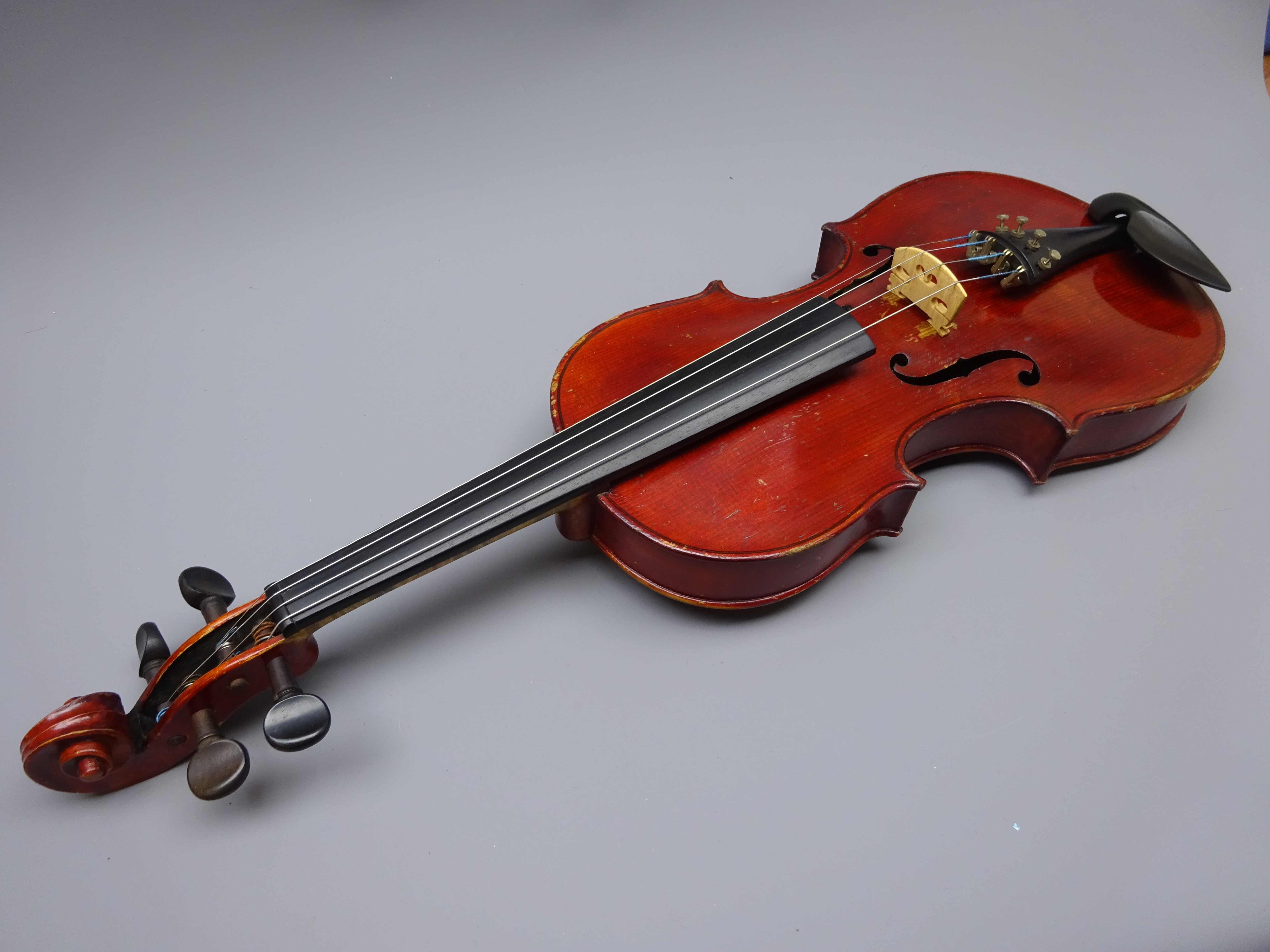 Early 20th century violin, French or German, with 36cm one-piece maple back and ribs and spruce top, - Image 3 of 9