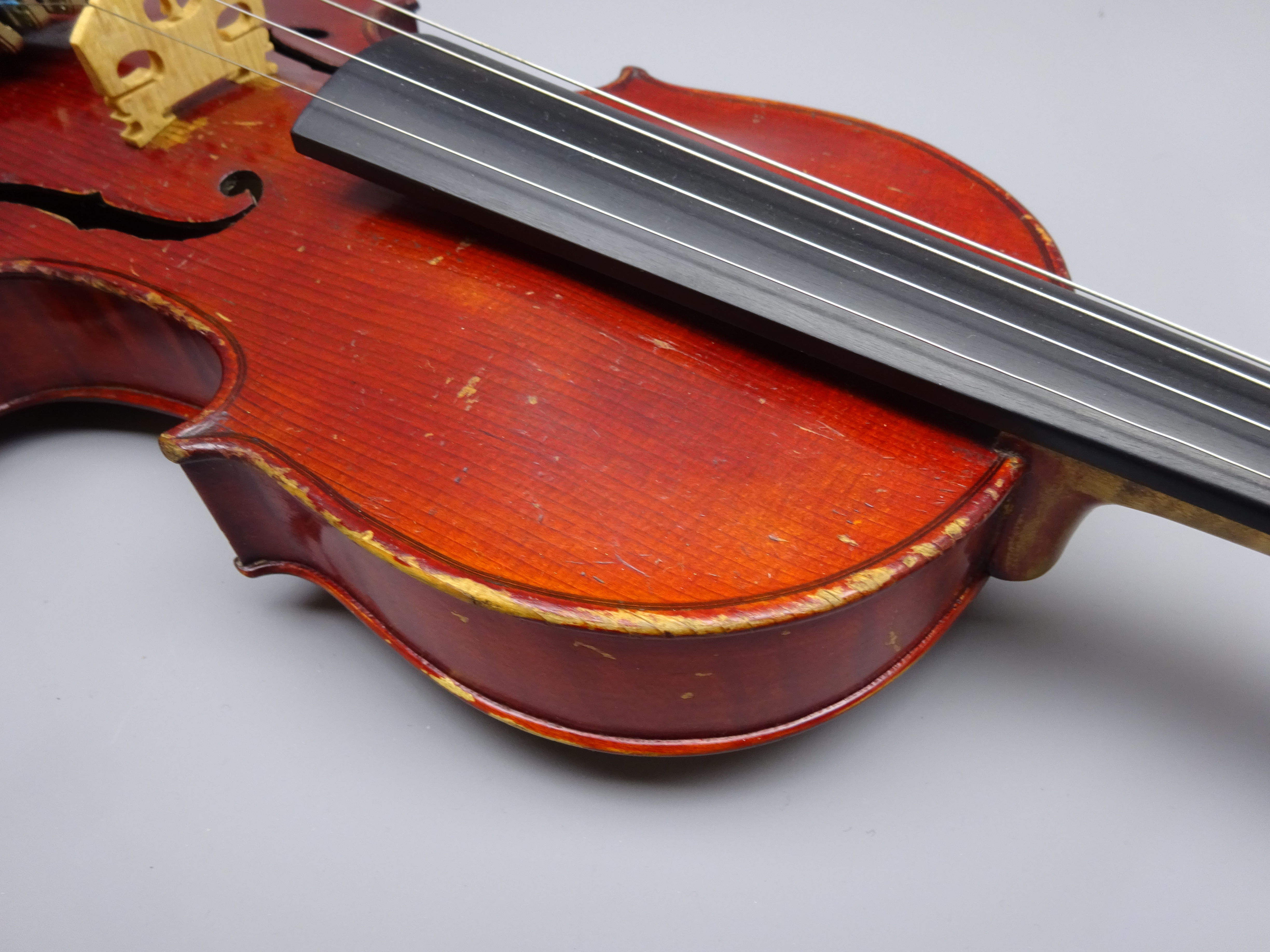 Early 20th century violin, French or German, with 36cm one-piece maple back and ribs and spruce top, - Image 6 of 9