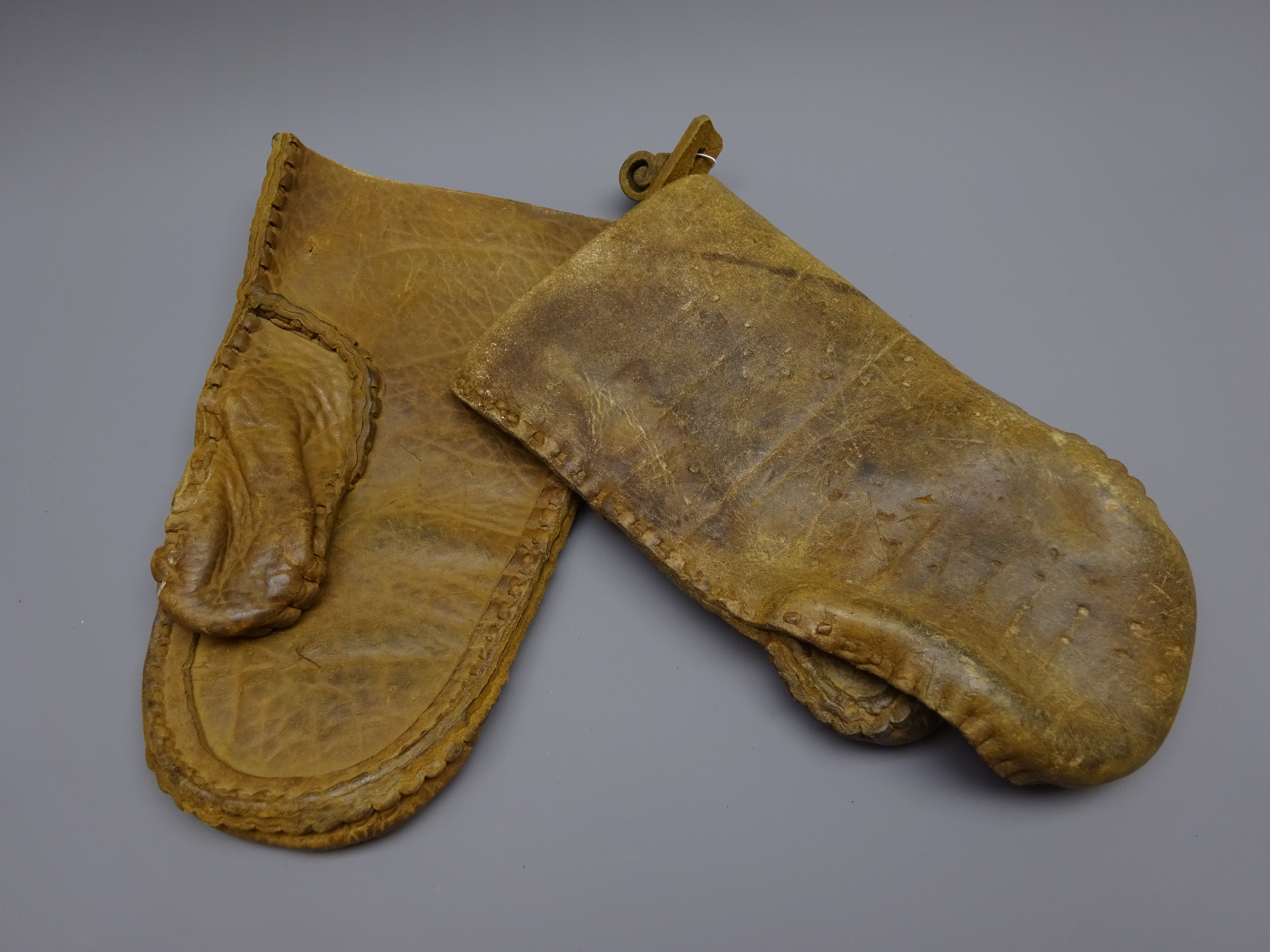 Pair of Inuit Walrus leather mittens, - Image 2 of 2