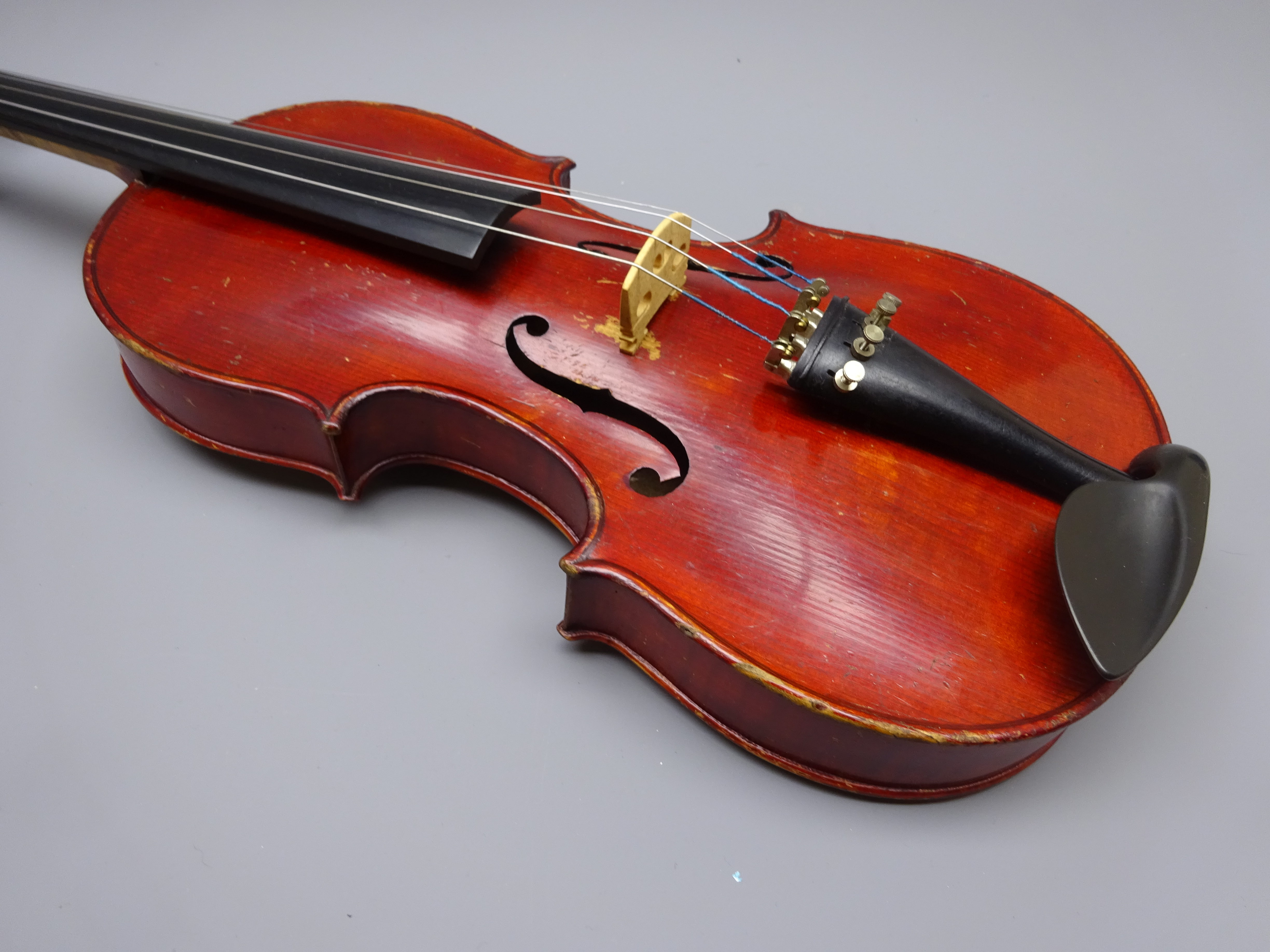Early 20th century violin, French or German, with 36cm one-piece maple back and ribs and spruce top, - Image 8 of 9