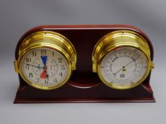 Sewills Precision Aneroid barometer and a similar Tide Clock, both in bulkhead type cases,