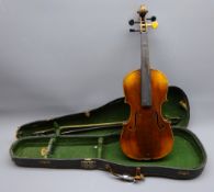 Late 19th/early 20th century continental violin with 36cm two-piece maple back and ribs and spruce