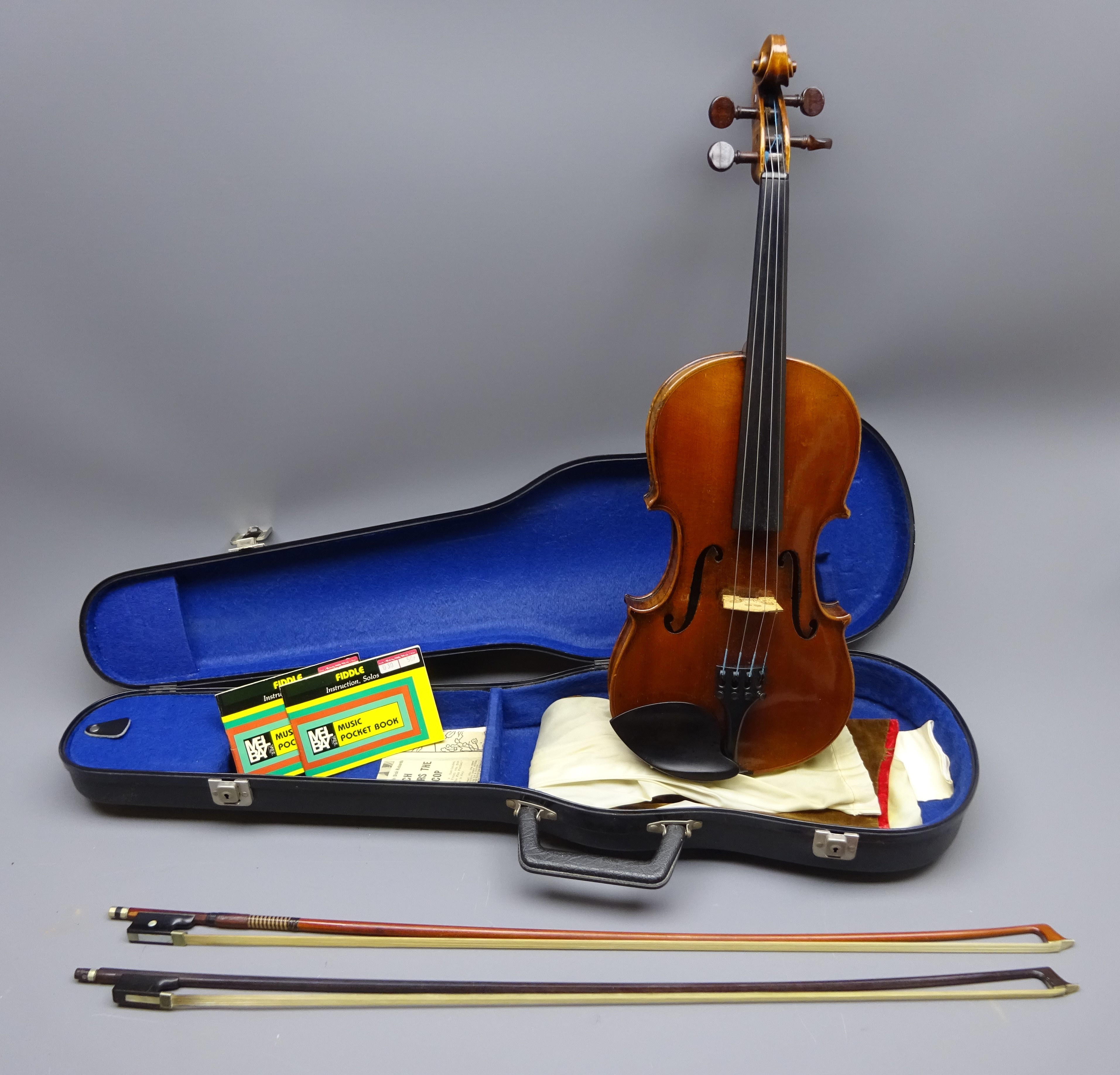 Late 19th century German violin c1890 with 36cm two-piece maple back and ribs and spruce top,