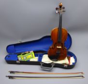 Late 19th century German violin c1890 with 36cm two-piece maple back and ribs and spruce top,