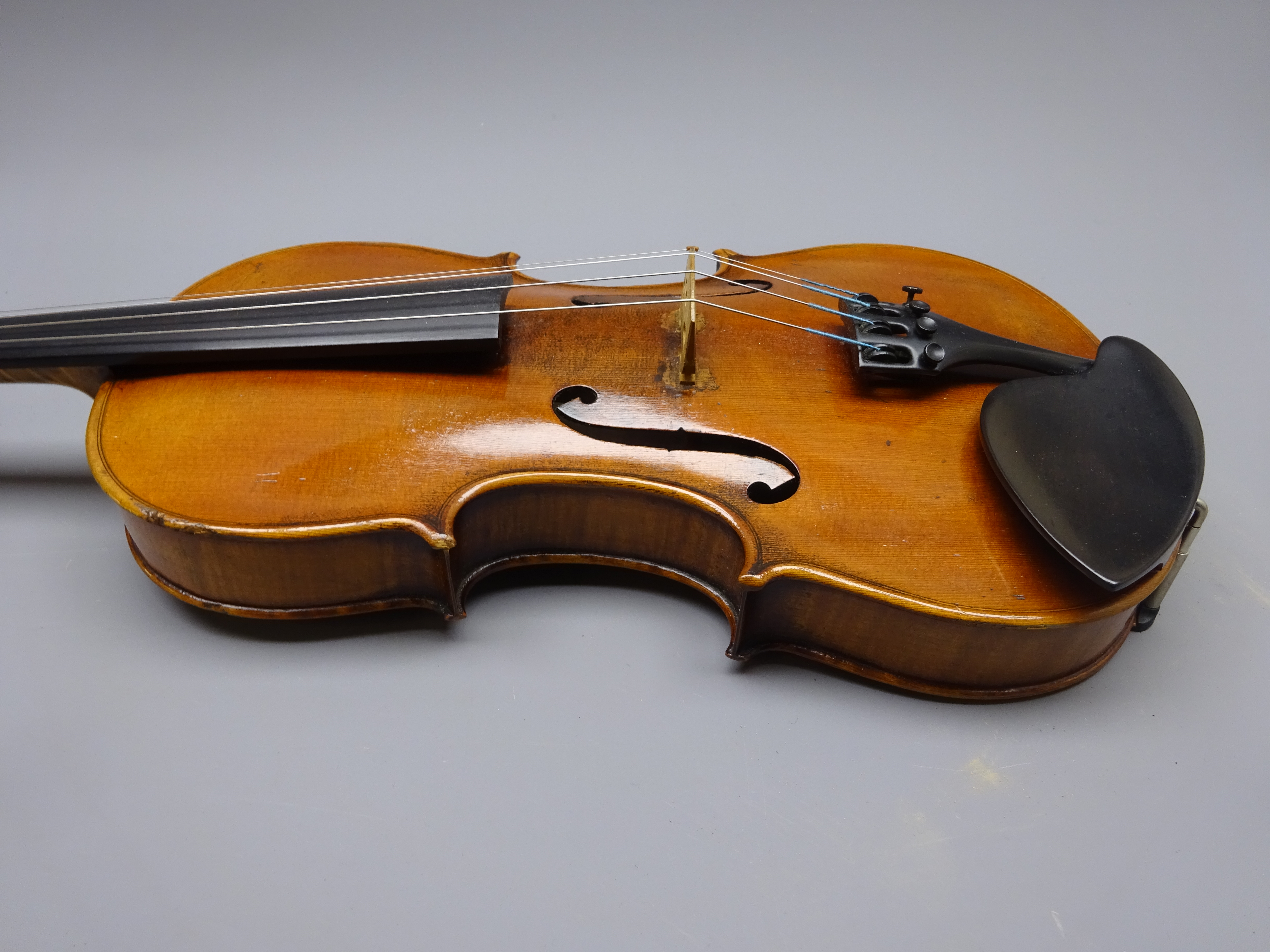 Late 19th century German violin c1890 with 36cm two-piece maple back and ribs and spruce top, - Image 7 of 15