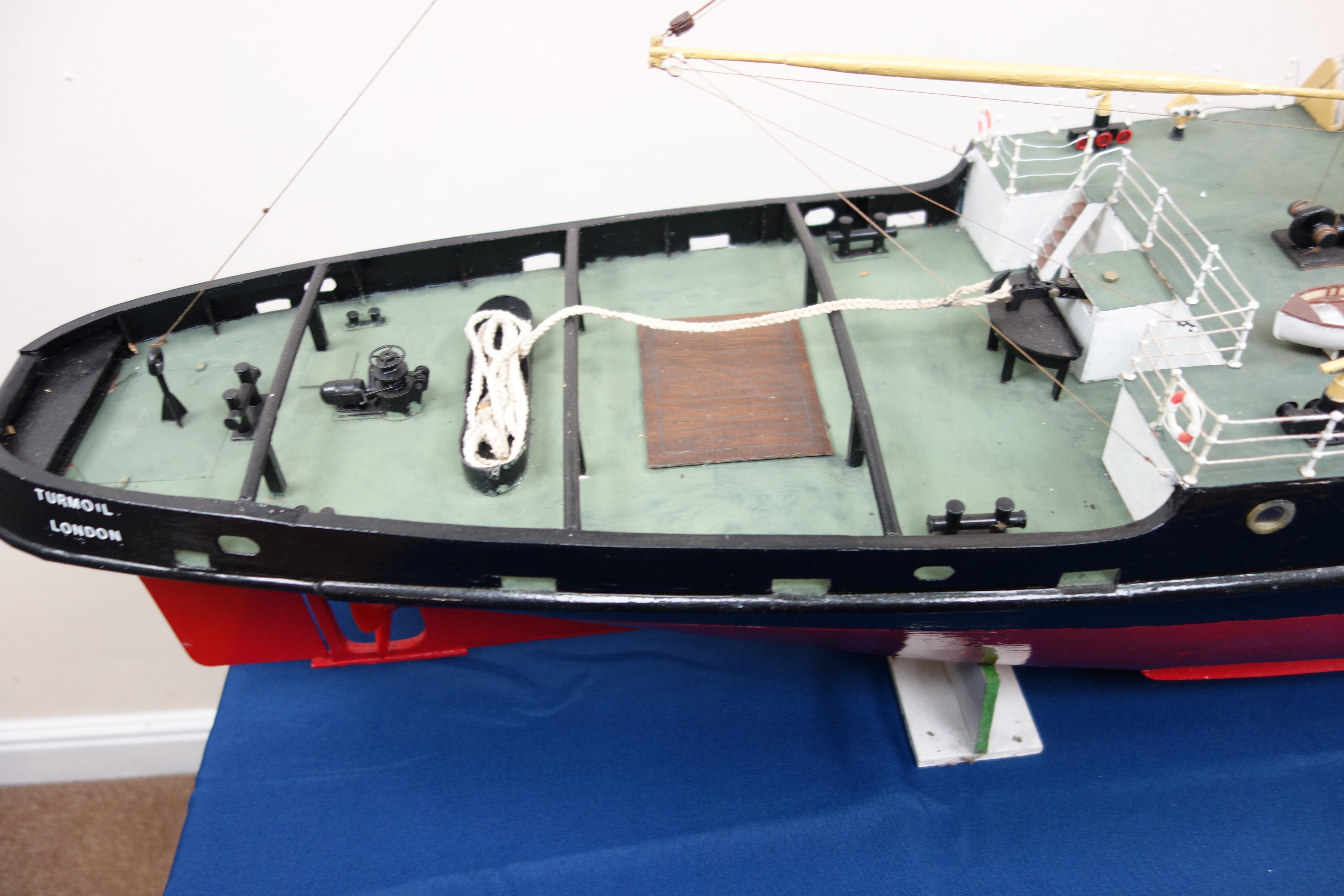 Large scale model of the motor Tug Turmoil, in OTS colours, on wooden stand, L135cm, W26cm, H66cm. - Image 4 of 7