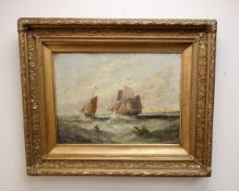 English School (19th century), Sailing vessels in a choppy sea, oil on canvas,