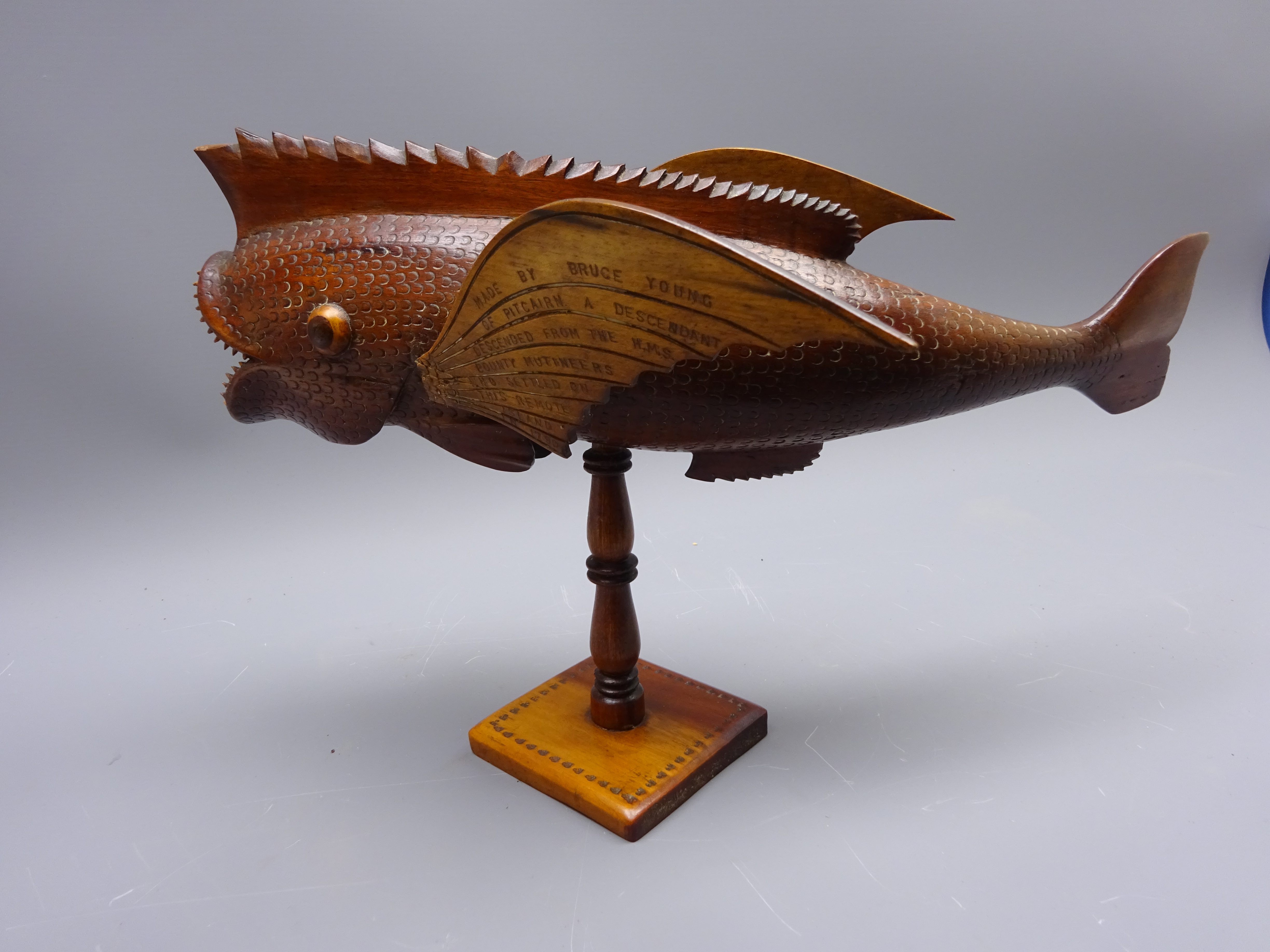 Pitcairn Islands carved wood model of a Fish inscribed 'A Souvenir From Pitcairn Island. - Image 2 of 2