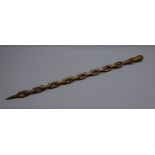 Victorian oak maritime Sweetheart walking stick, tapering grip with relief carved hearts,