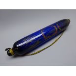 19th century Bristol blue glass rolling pin enameled with The Great Australia Clipper-Ship,