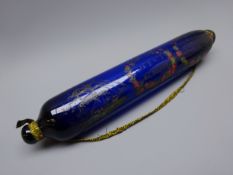 19th century Bristol blue glass rolling pin enameled with The Great Australia Clipper-Ship,