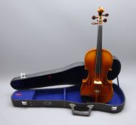 Maidstone School violin c1930 with 36cm two-piece maple back and spruce top,