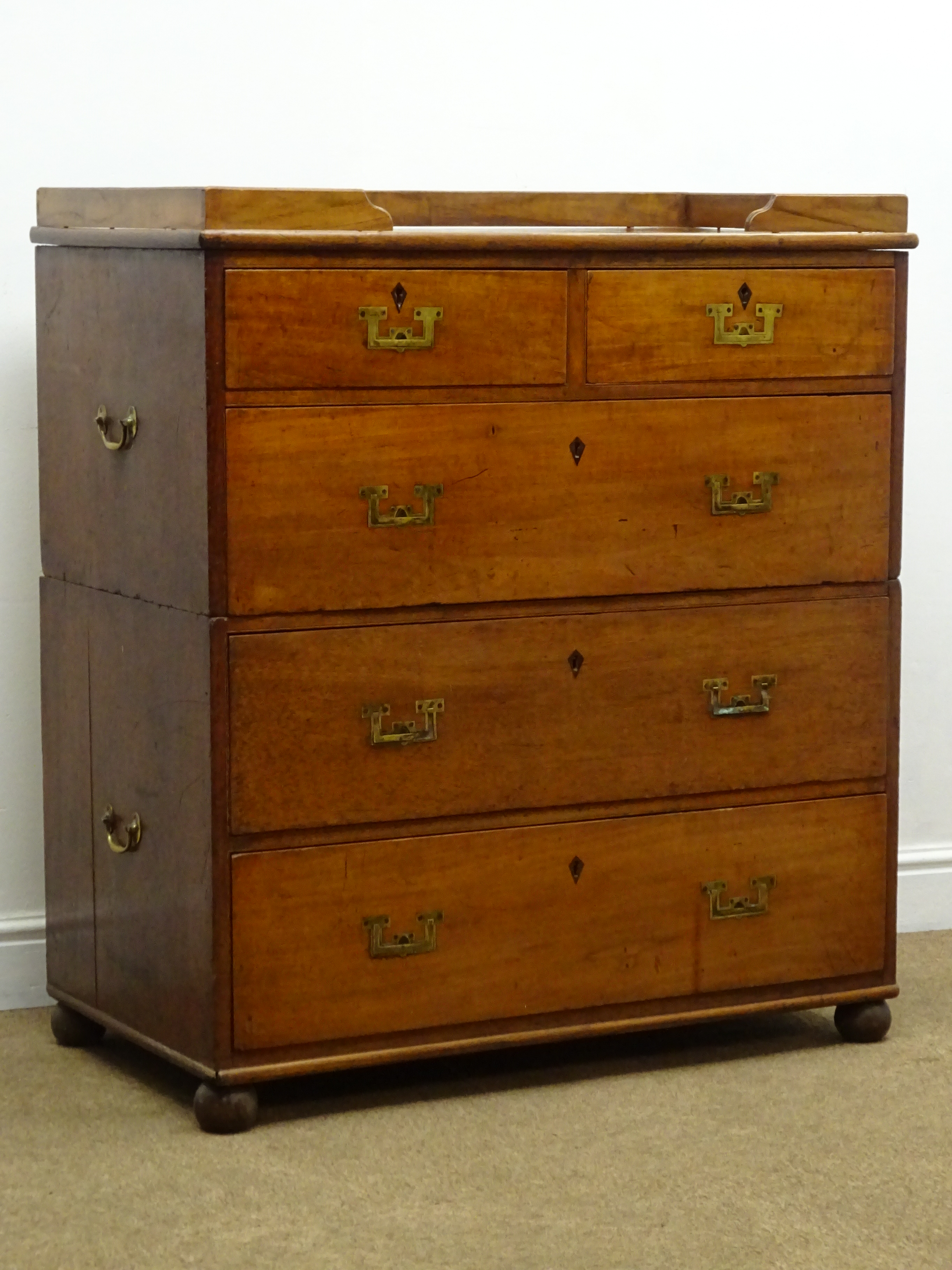 19th century teak two section Naval campaign chest,