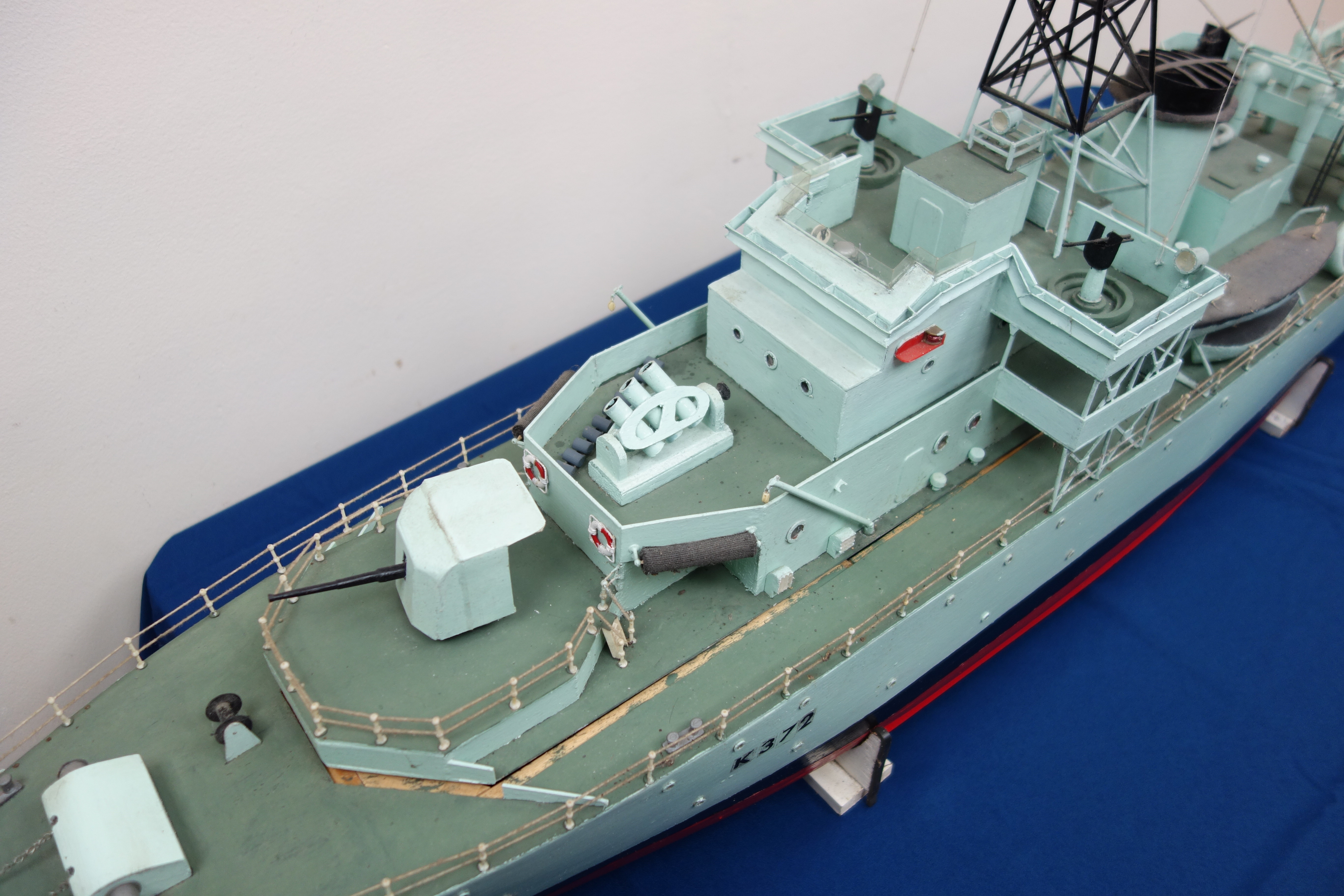 Large scale model of the Weather Survey Vessel Rushen Castle, on stand, L178cm, W22cm, H61cm. - Image 4 of 6