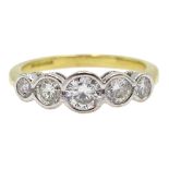 18ct gold bezel set five stone diamond ring,