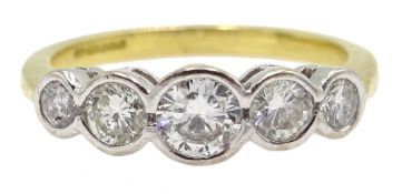 18ct gold bezel set five stone diamond ring,