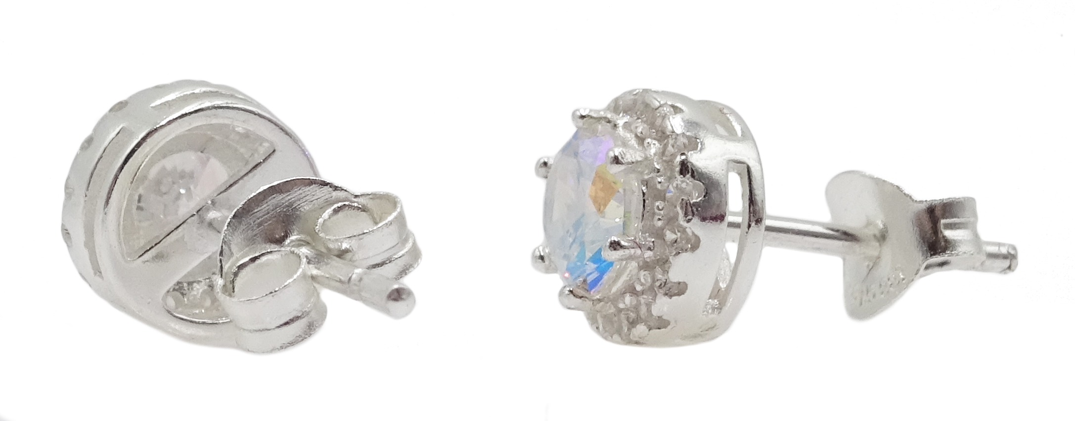 Pair of opal silver stud earrings and a pair of silver cubic zirconia cluster ear-rings - Image 3 of 3