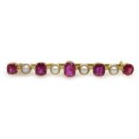 Edwardian 15ct gold (tested) ruby and seed pearl bar brooch Condition Report Approx