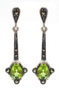 Pair peridot and marcasite drop earrings stamped 925