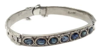 South African 9ct white gold bracelet set with sapphires and diamonds stamped 375