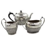 Edwardian silver three piece tea set by Williams (Birmingham) Ltd Birmingham 1902/3, approx 20.