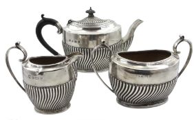Edwardian silver three piece tea set by Williams (Birmingham) Ltd Birmingham 1902/3, approx 20.