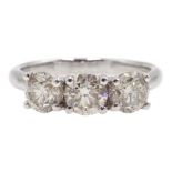 18ct white gold three stone diamond ring, stamped 750, diamond total weight 1.