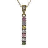 18ct gold multi-gemstone and diamond drop pendant hallmarked on 9ct gold chain hallmarked