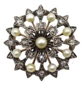 Victorian pearl and diamond circular brooch,