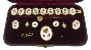 19th century Pietra Dura 18ct gold mounted suite of jewellery, consisting of a bracelet,