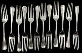 Twelve Edwardian silver forks, Old English pattern by Ackroyd Rhodes; Manoah Rhodes & Sons Ltd,