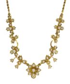 Victorian 18ct gold (tested) split seed pearl flower and foliate design necklace