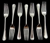 Seven Edwardian silver forks, Old English pattern by Ackroyd Rhodes; Manoah Rhodes & Sons Ltd,