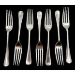 Seven Edwardian silver forks, Old English pattern by Ackroyd Rhodes; Manoah Rhodes & Sons Ltd,