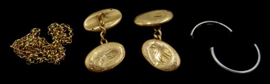 Pair of 15ct rose gold cufflinks Birmingham 1910, Platinum ring (broken) stamped Pt.