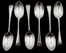 Six Edwardian silver table spoons, Old English pattern by Ackroyd Rhodes; Manoah Rhodes & Sons Ltd,