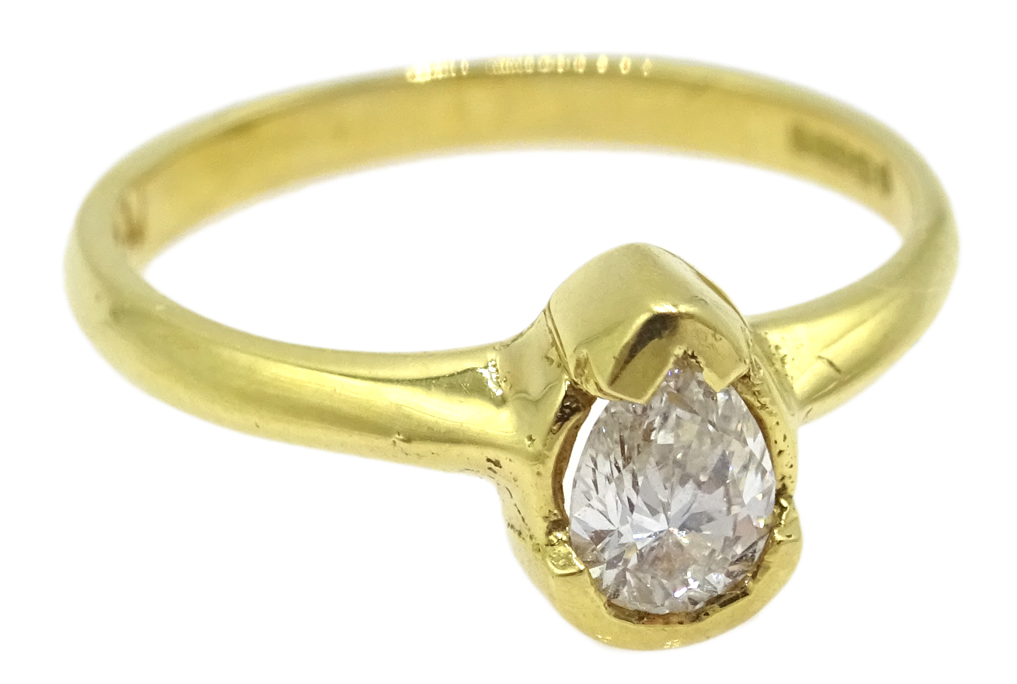 18ct gold pear shaped diamond ring, hallmarked Condition Report Approx 2gm, - Image 2 of 3