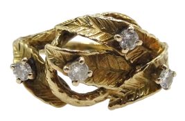 9ct gold leaf design ring set with four diamonds Birmingham 1978 Condition Report 3.