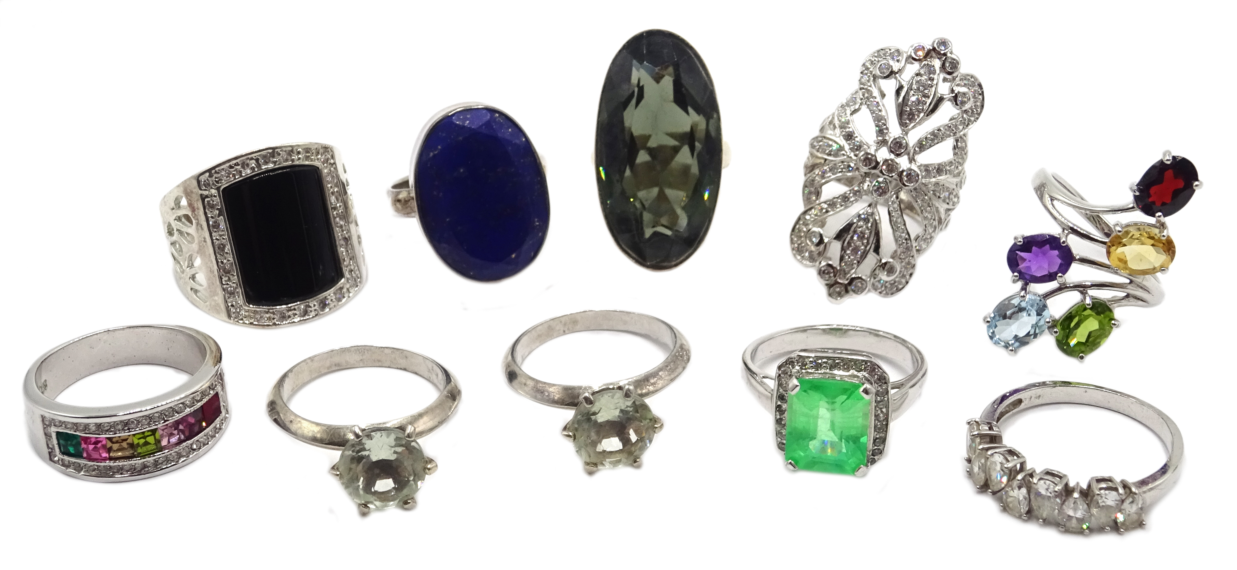 Collection of silver semi-precious stone set rings stamped 925 (10)