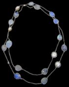 Pearl and faceted moonstone silver (tested) necklace Condition Report length =