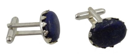 Pair of oval lapis lazuli silver (tested) cufflinks