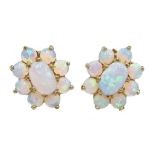 Pair of flower set opal earrings stamped 375