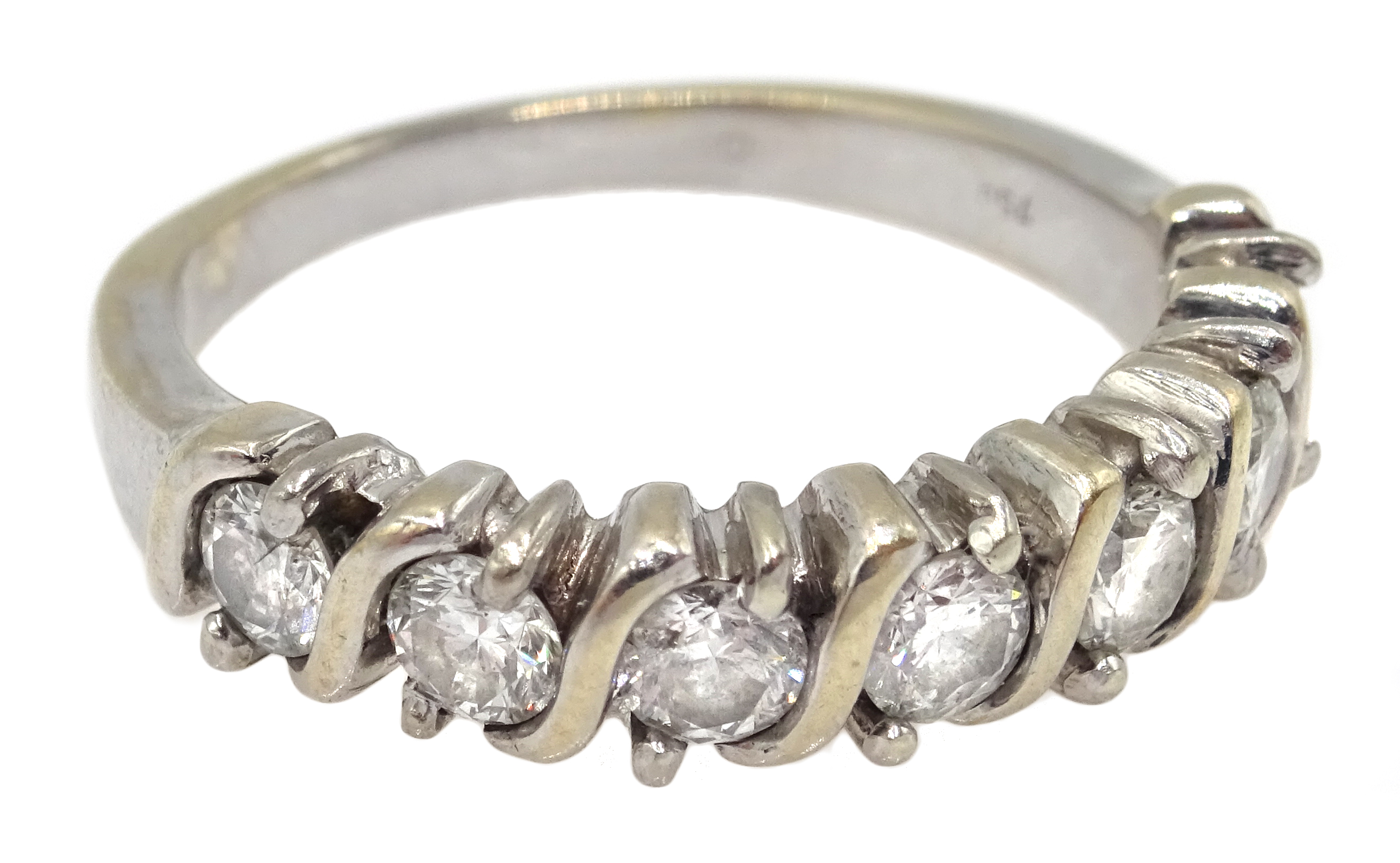 18ct white gold seven stone, round brilliant cut diamond fancy half eternity ring, stamped 750, - Image 2 of 3