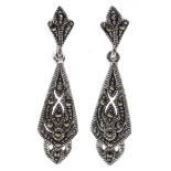 Pair of silver marcasite pendant earrings stamped 925 Condition Report <a