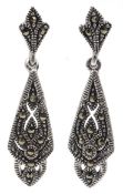 Pair of silver marcasite pendant earrings stamped 925 Condition Report <a