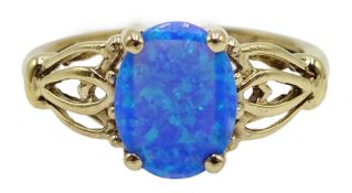9ct gold blue opal ring hallmarked Condition Report size L-M approx 2gm<a