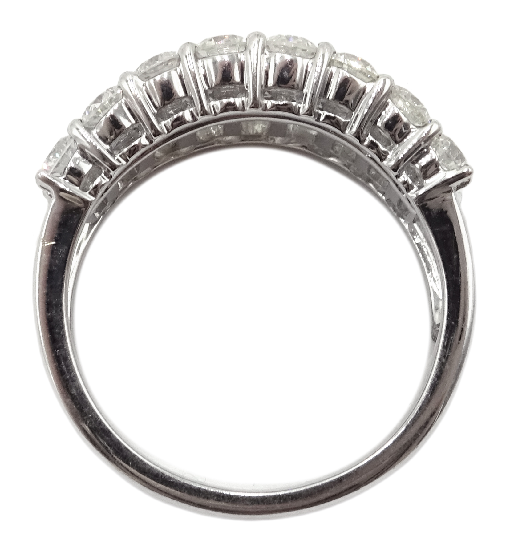 18ct white gold three row round brilliant cut diamond and graduating baguette cut diamond ring, - Image 3 of 5