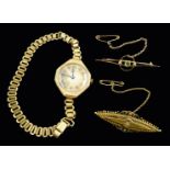 Edwardian 15ct gold diamond bar brooch, Birmingham 1904, Rolex 9ct gold wristwatch,