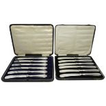 Set of siz silver handled tea knives by John Biggin,